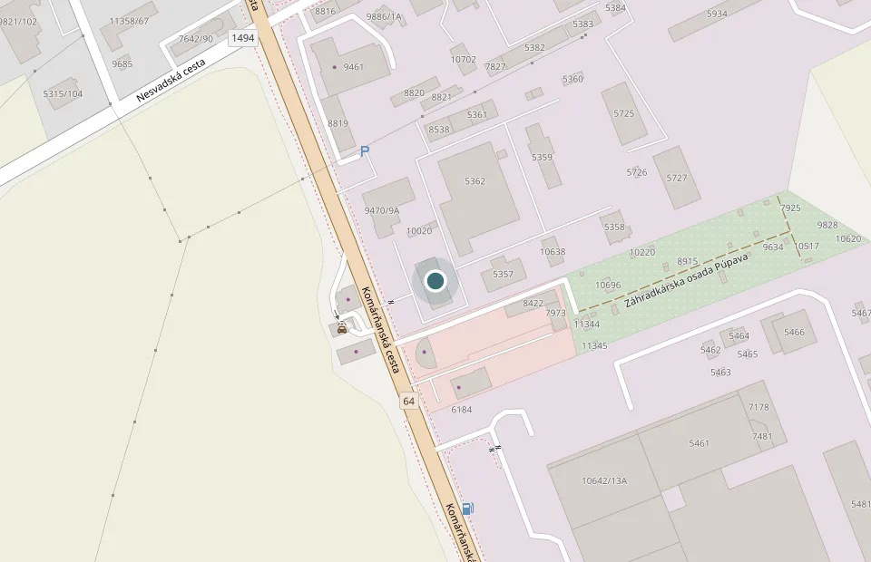 Mapa okolia s vyznačenou polohou budovy Q BUILD na Komárňanskej ceste